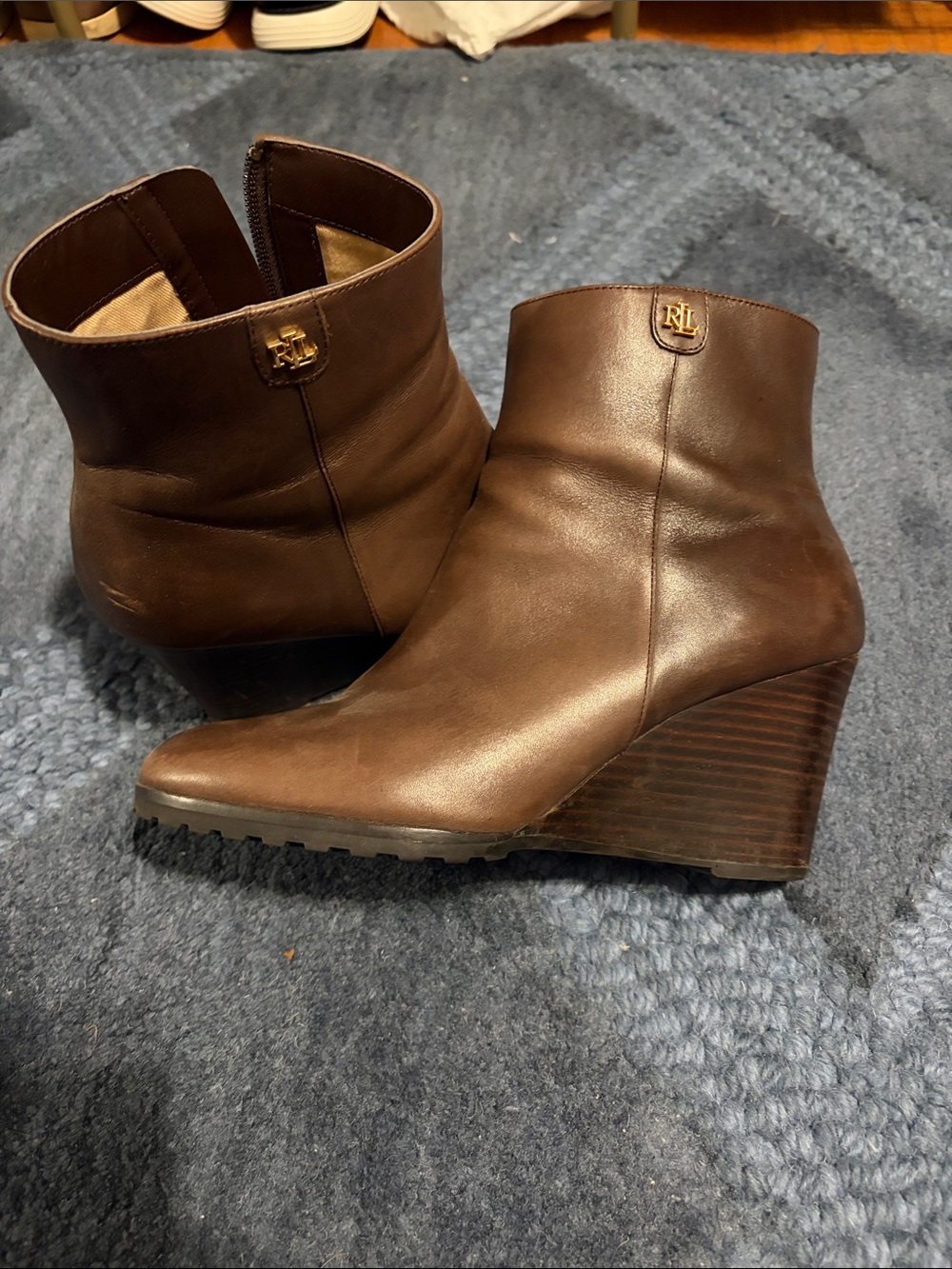 Ralph Lauren Brown Leather Wedge Ankle Boots
